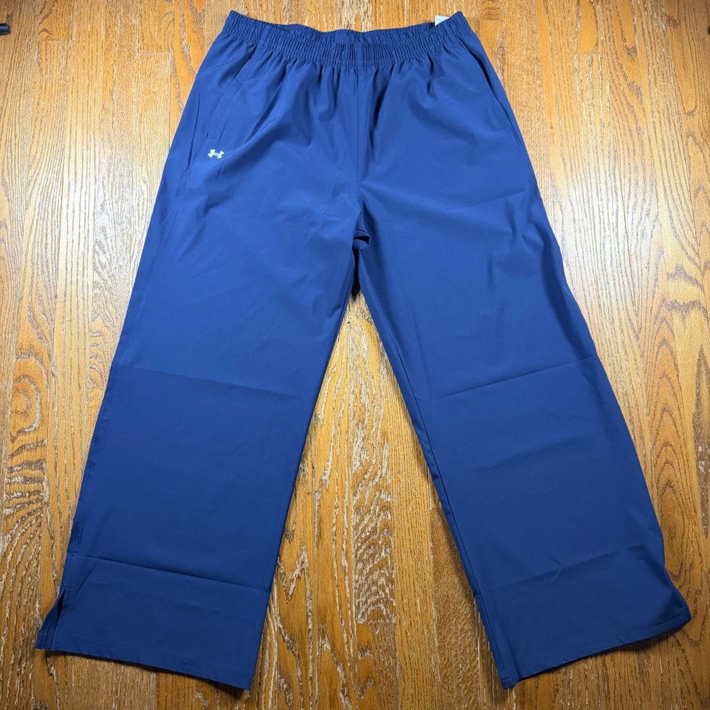 NWOT Under Armour Womens Navy Blue Wide Leg Athletic Pants Large Baggy Flare